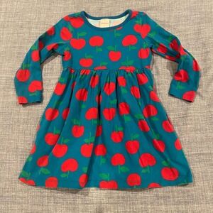Hanna Andersson Girls Twirl Red Apple Print Long Sleeve Dress Size 4 100